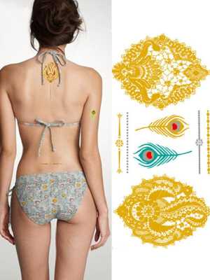 Fashion Gold Hollow Floral Waterproof Tattoo Stickers  Decals Temporary Tattoo