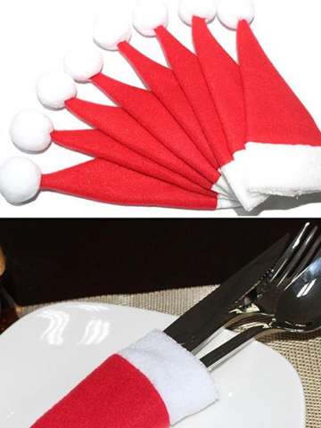 8 Pcs/Set Cultery Tableware Knife Fork Holders Santa Hats Style Silverware Bags Cover Suit Christmas Party Decoration Supplies