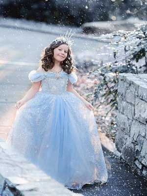Fashion Cute Fairy Tale Cinderella Baby Girls Blue Dress Europe Off Shoulder Princess Tutu Costume Dress Kids Costume