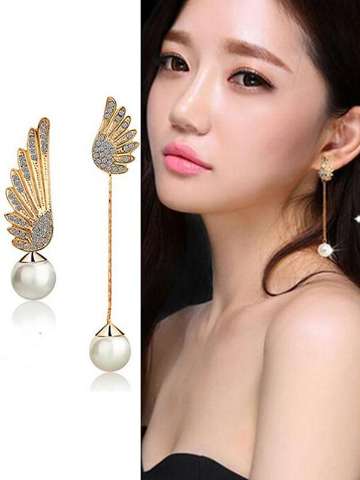 New Simple Punk Wing Pearls Ear Drops  Earrings