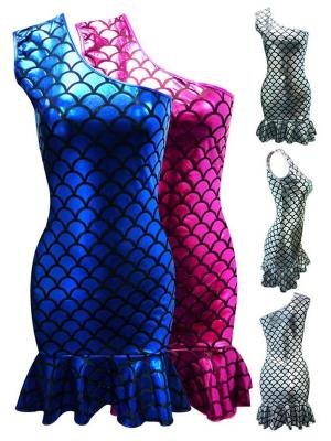 Sexy Mesh Inset Mermaid Fish Scale Metallic Bandage Dress Clubwear Bodycon Evening