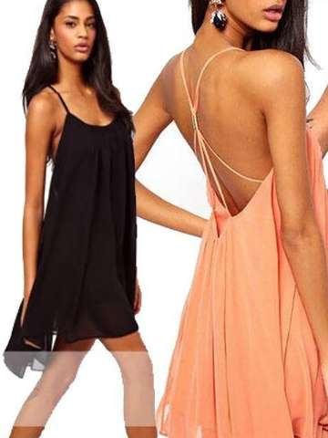 Women Mini Dress Backless Sling Strap Back Chiffon Clubwear Cocktail Party Dress