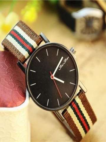 Women Casual Striped Canvas Band Quartz Wrist Watch Quartz Analog Sport Watch Women's Watches