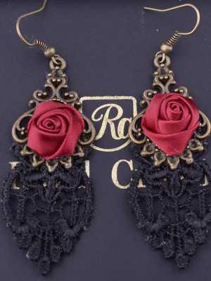Women Pendant Beads Alloy Victorian Steampunk Style Gothic Rose Lace Long Dangle Earring