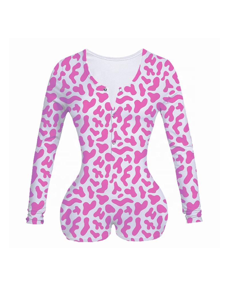 

Letter Cheetah Print Long Sleeve Onesie, Style3