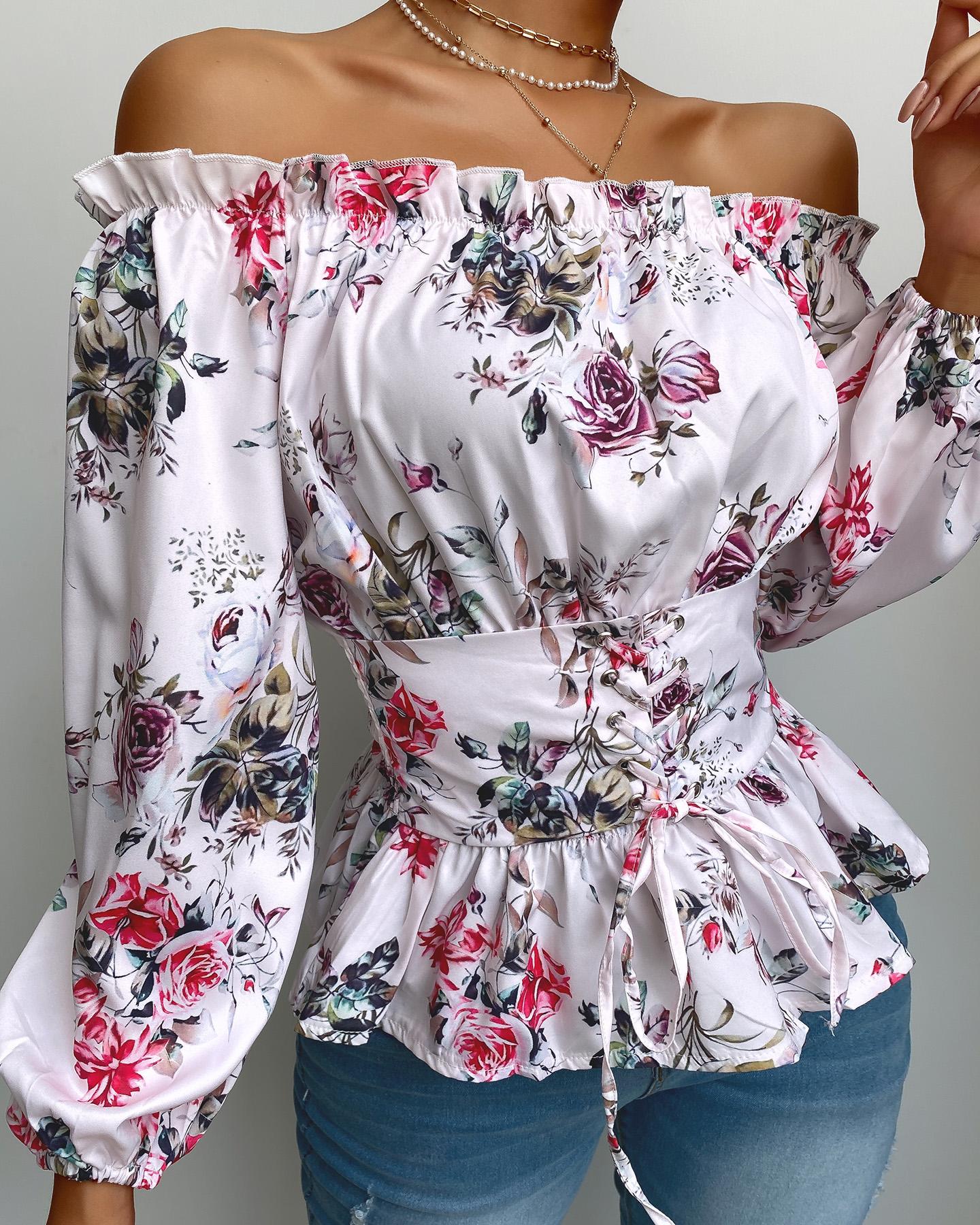 

Frill Hem Floral Print Blouse, Pink