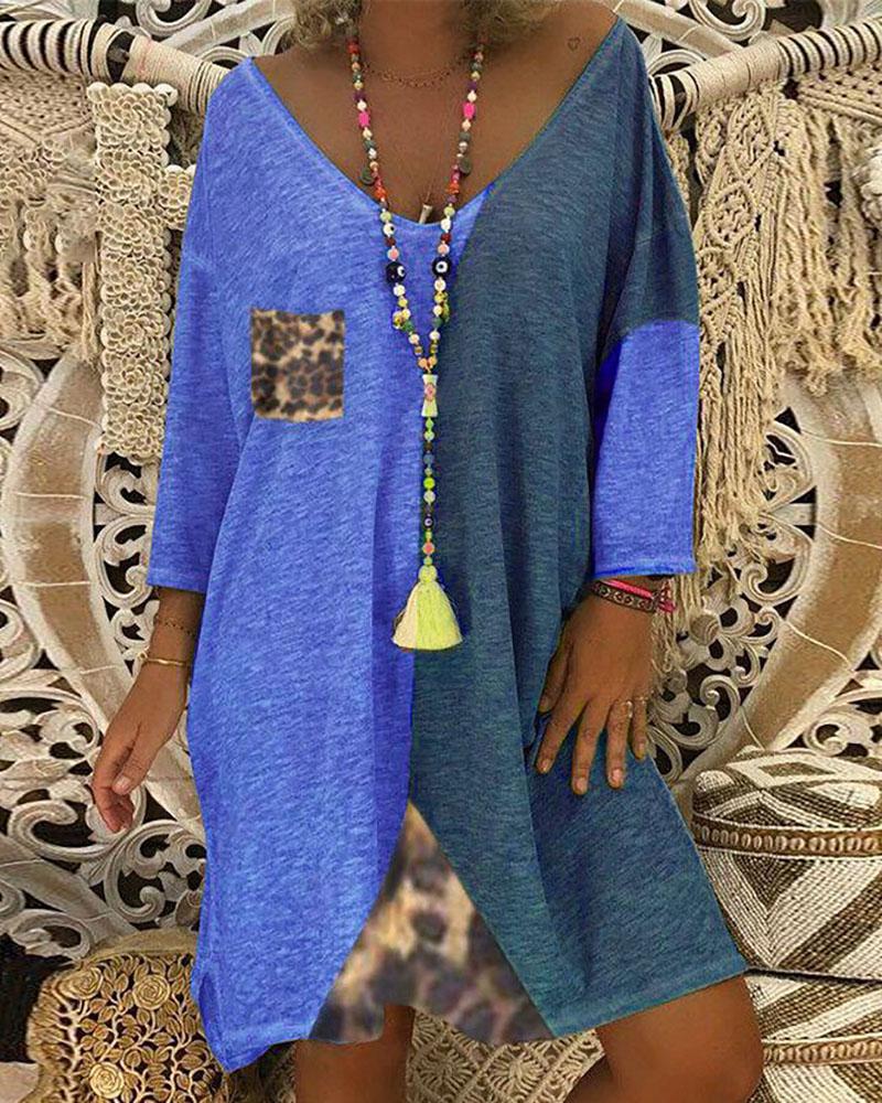 

Colorblock Loose Casual Dress, Dark blue