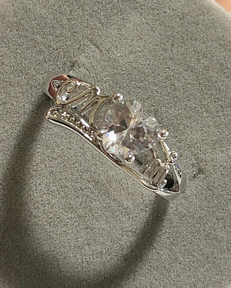 

1pc Mother's Day Gift Gemstone Decor Mom Letter Ring, Silver