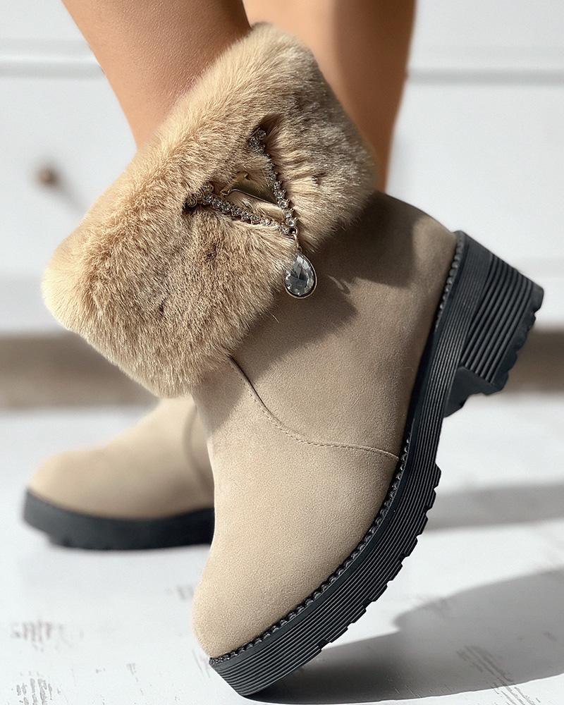 

Fuzzy Trim Lined Snow Boots, Khaki