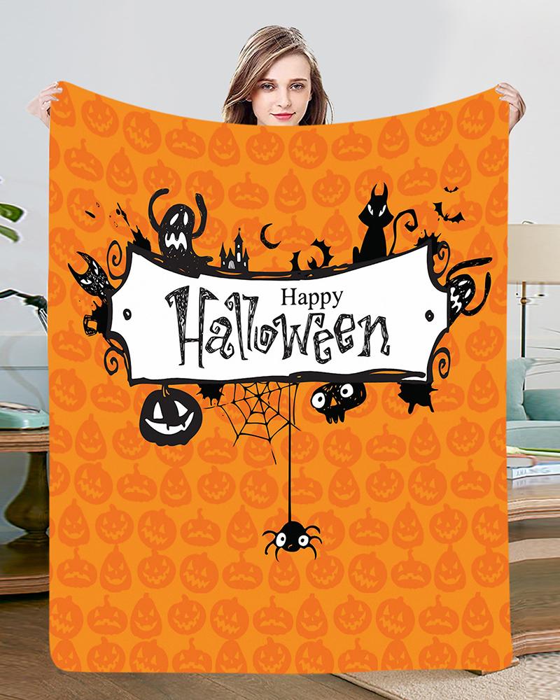 

1pc Halloween Gift Cartoon Graphic Haunted House Silhouette Print Flannel Throw Blanket, Style4