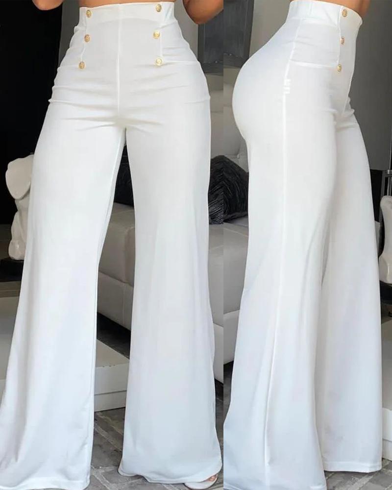 

Pantalon bootcut taille haute à jambe large, White