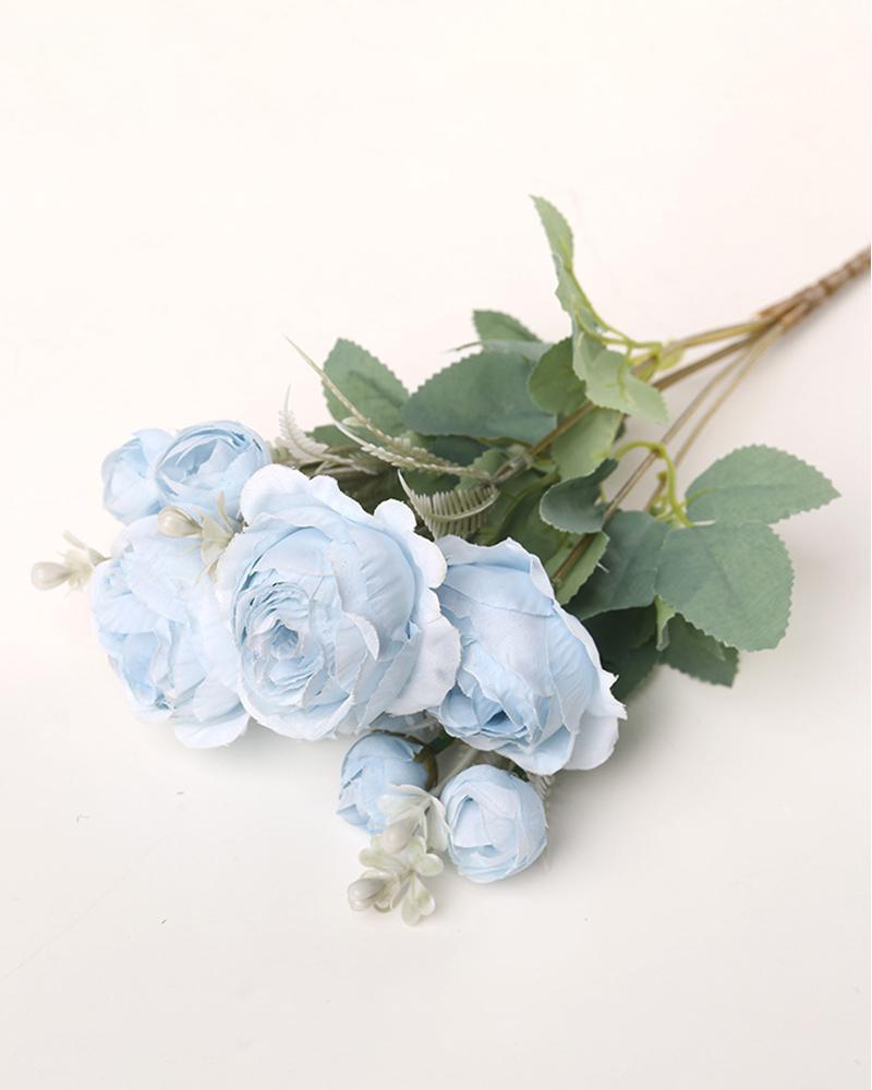 

6 Heads Artificial Rose Flowers Bouquet For Home Bridal Wedding Party Decor, Light blue