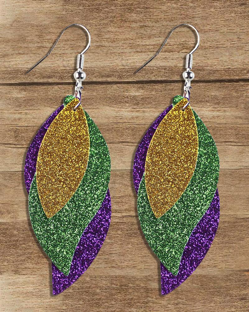 

1Pair Mardi Gras Festival Argyle Leaf Shaped Teardrop Earrings, Green