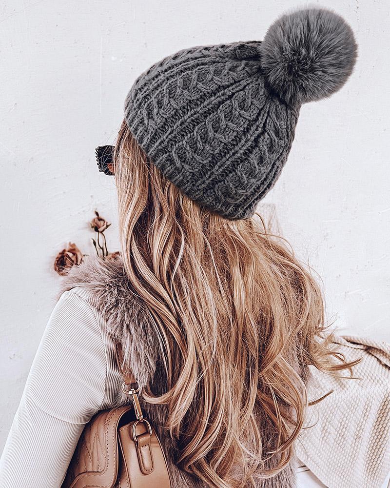 

Pom Pom Decor Knit Beanie, Gray