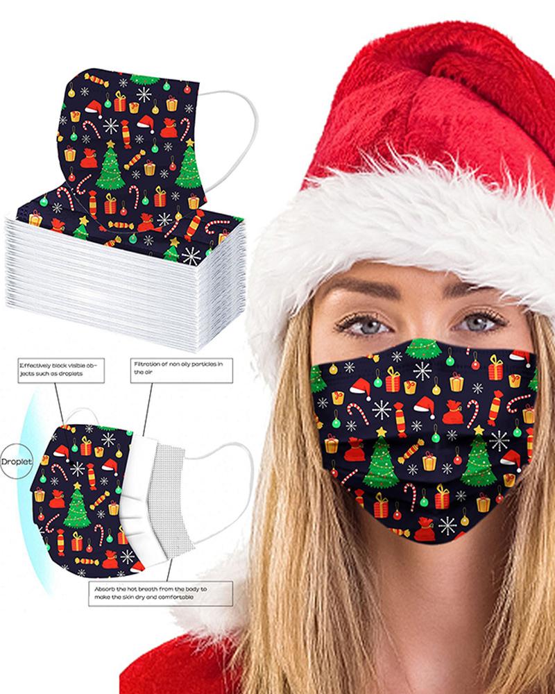 

5PCS/Set Christmas Print Disposable Face Mask, Style4