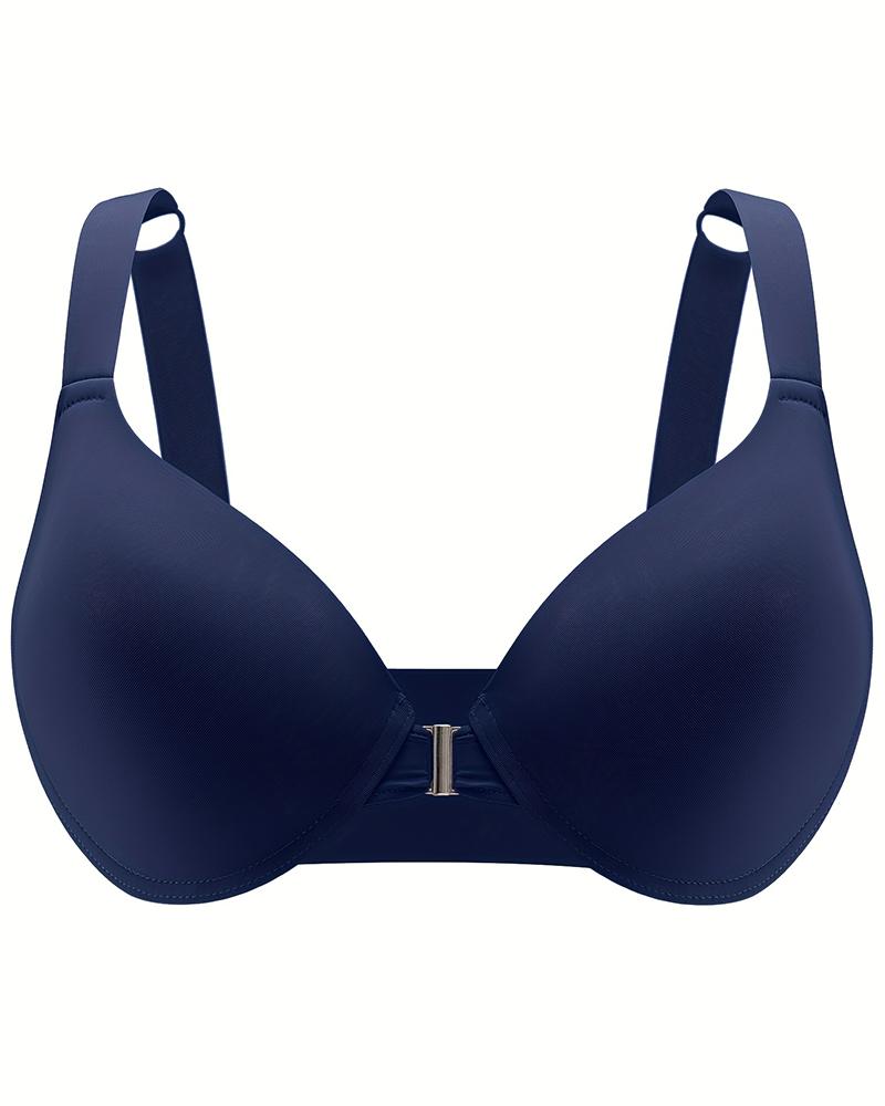 

Plus Size Closure Front Wide Strap Seamless Bra, Blue