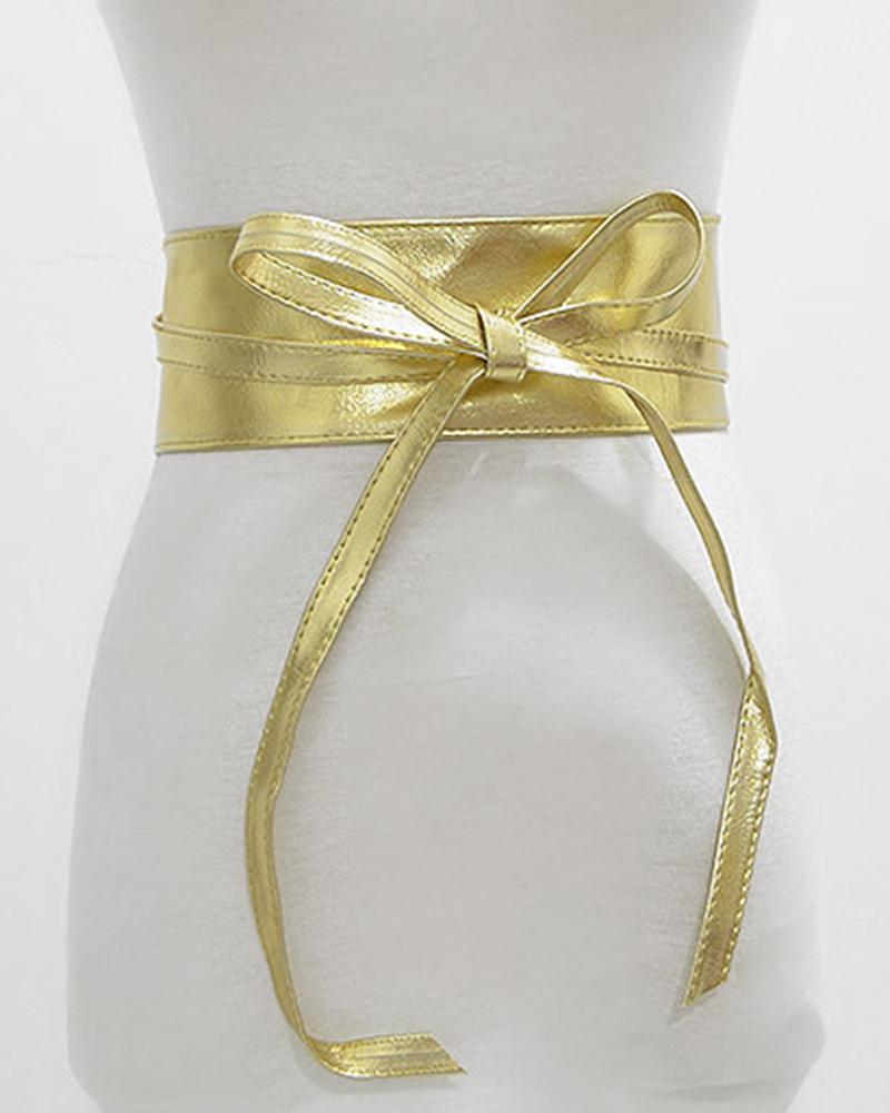 

Tied Detail Faux Leather Wide Corset Belt, Gold