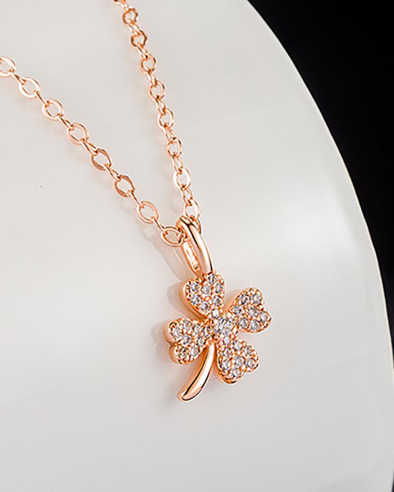 

Studded Decor Four-Leaf Clover Pendant Necklace, Gold