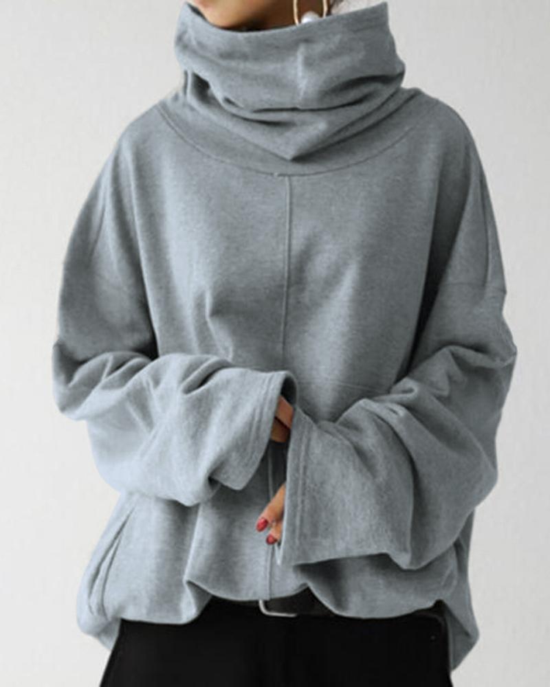 

Long Sleeve High Neck Sweatshirt, Gray