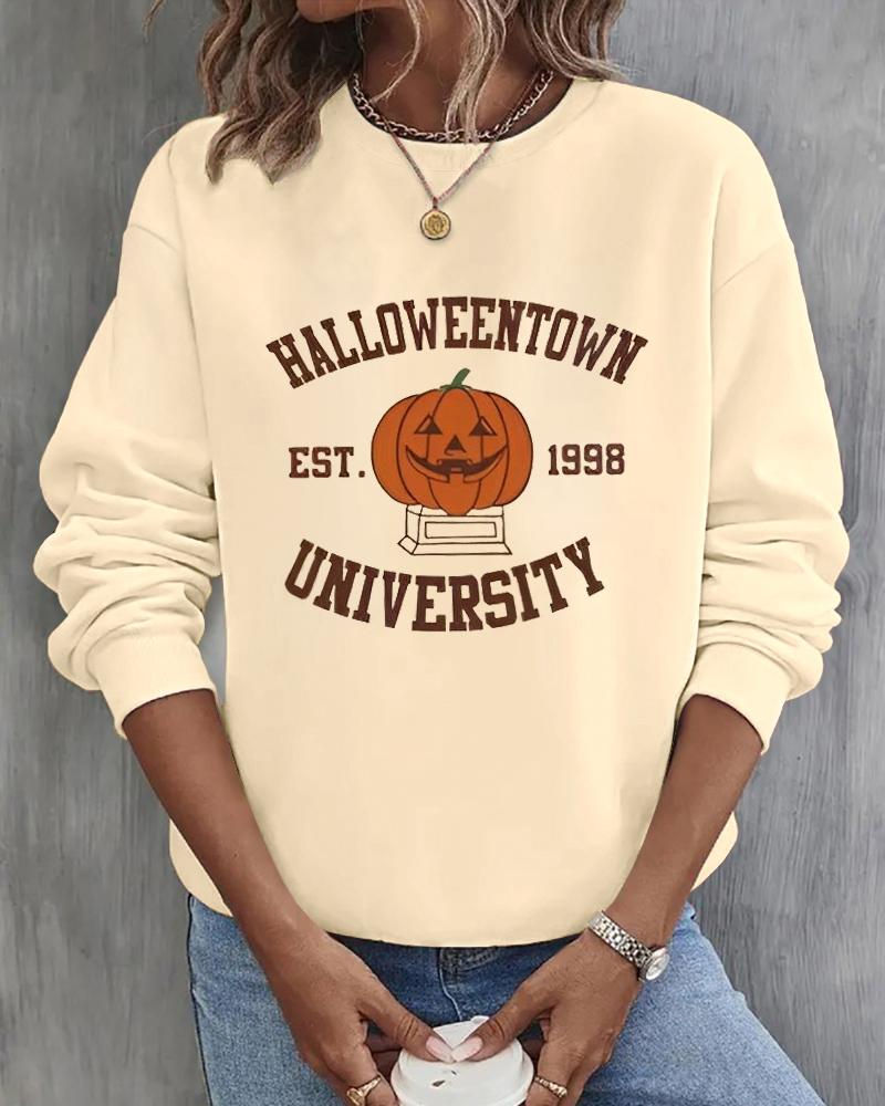 

Halloween Letter Pumpkin Graphic Print Sweatshirt, Apricot