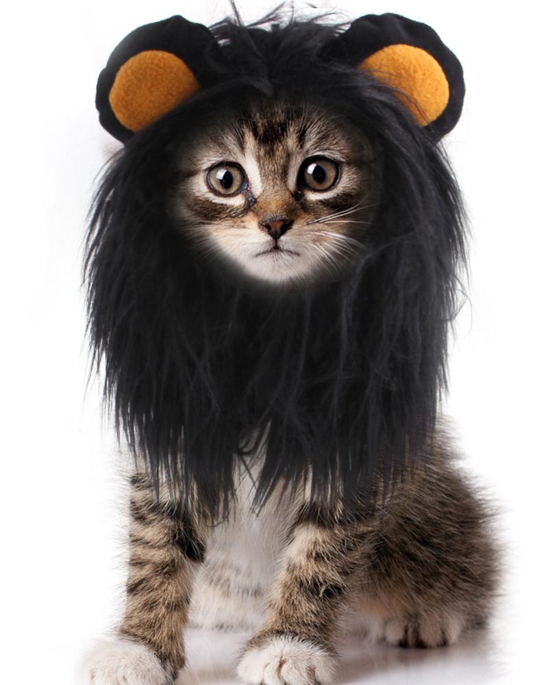 

Lion Mane Wig For Cats With Ears Funny Pet Cat Costumes, Black