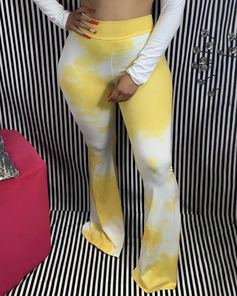 

Tie Dye Print High Waist Casual Bootcut Pants, Yellow