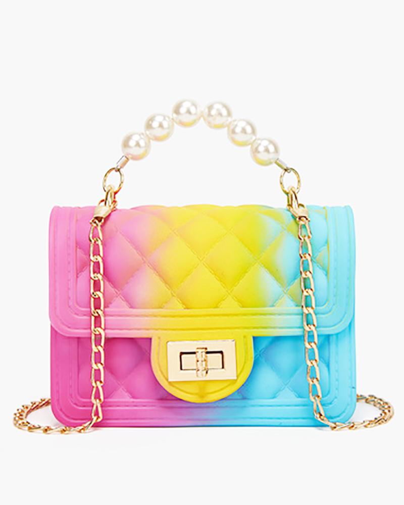 

Colorblock Quilted Beaded Flat Handbag, Style2