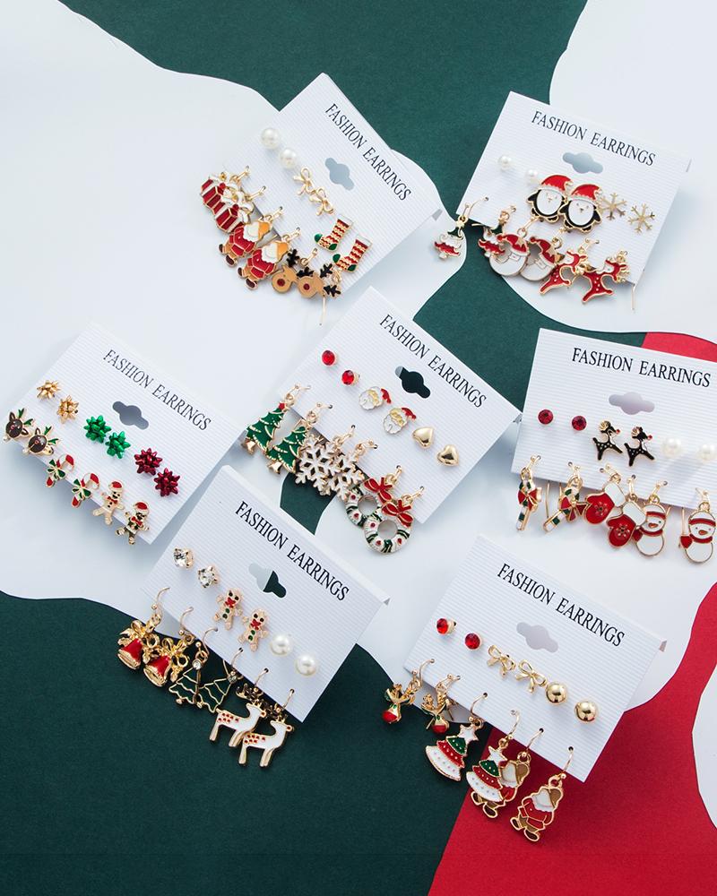 

6Pairs Christmas Cartoon Graphic Earrings Set, Style1