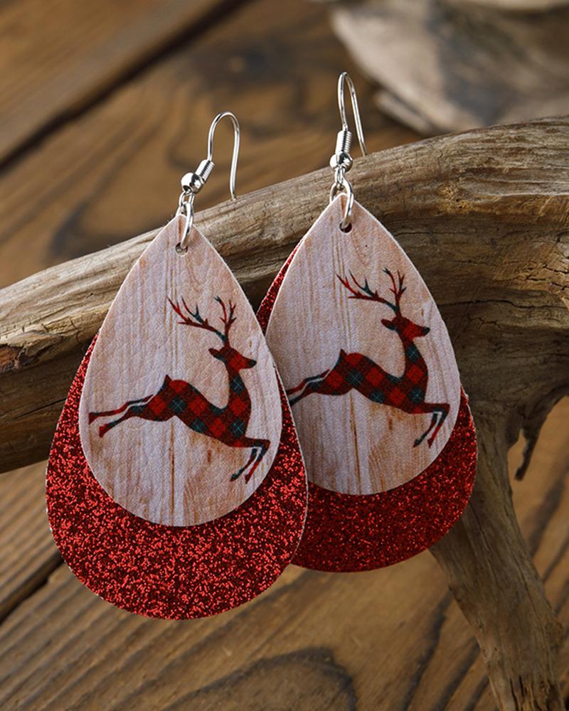 

1Pair Christmas Elk Glitter Water Drop Earrings, Style1