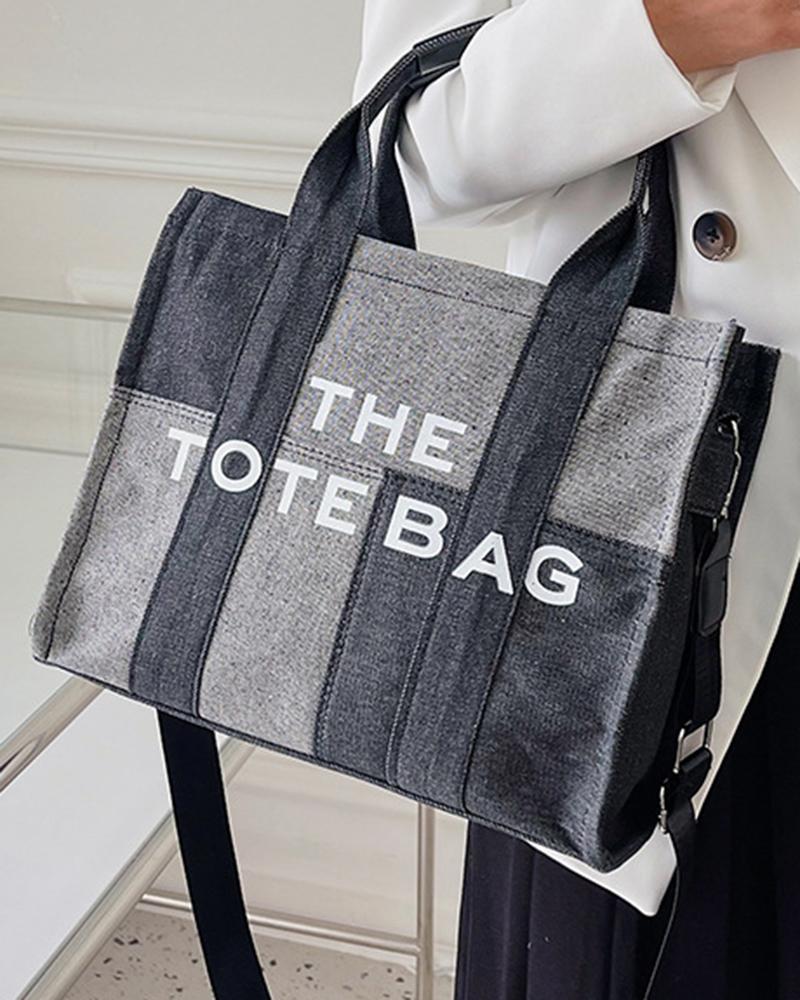 

Letter Print Large Capacity Tote Bag, Black