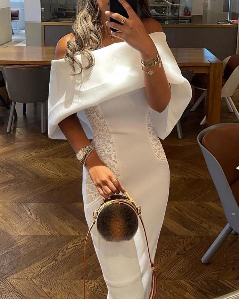 

Off Shoulder Crochet Lace Skinny Party Dress, White