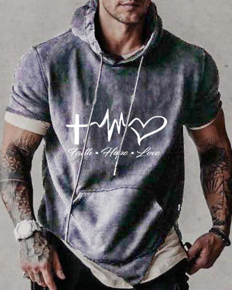 

Letter Print Short Sleeve Hooded Sweatshirts, Gray