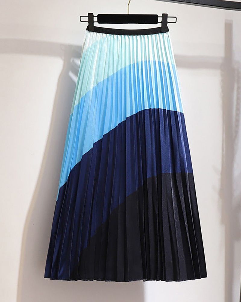 

Colorblock High Waist Pleated Skirt, Style1