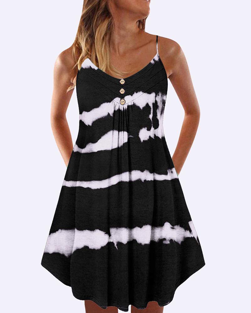 

Tie Dye Print Buttoned Casual Dress, Black