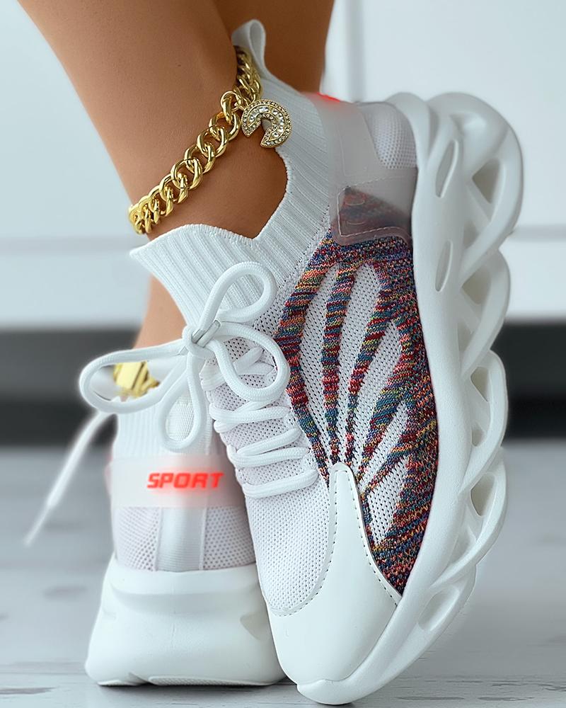 

Breathable Lace-up Knit Muffin Sneakers, Multicolor