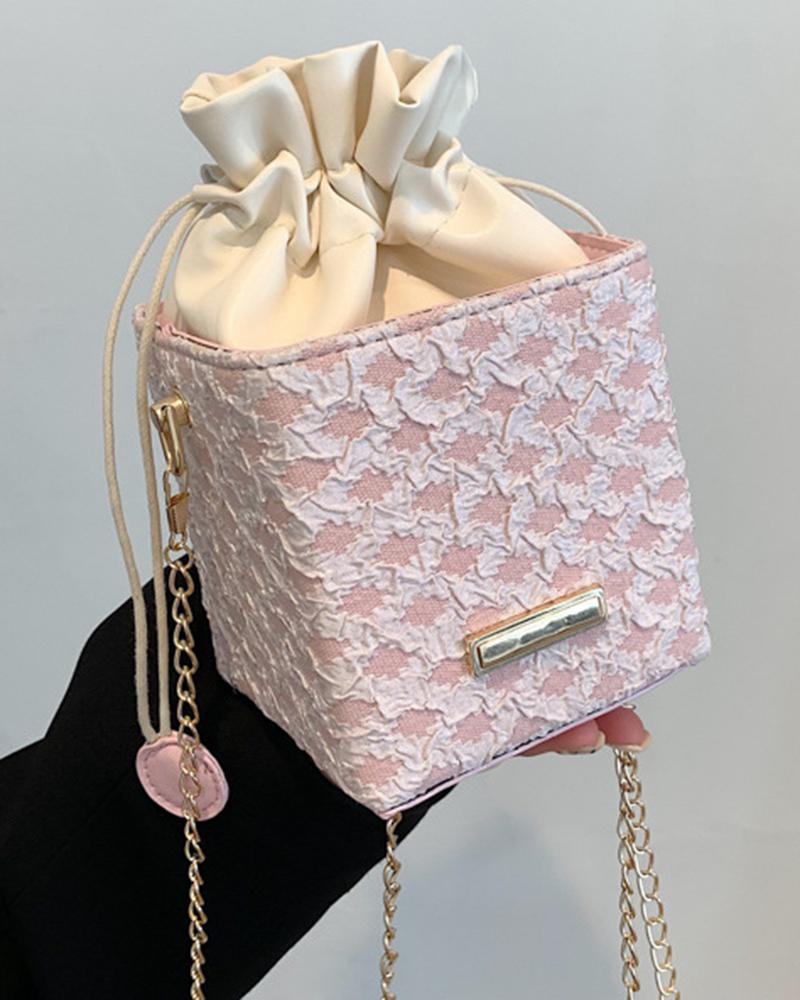 

Drawstring Chain Strap Trendy Bucket Bag, Pink