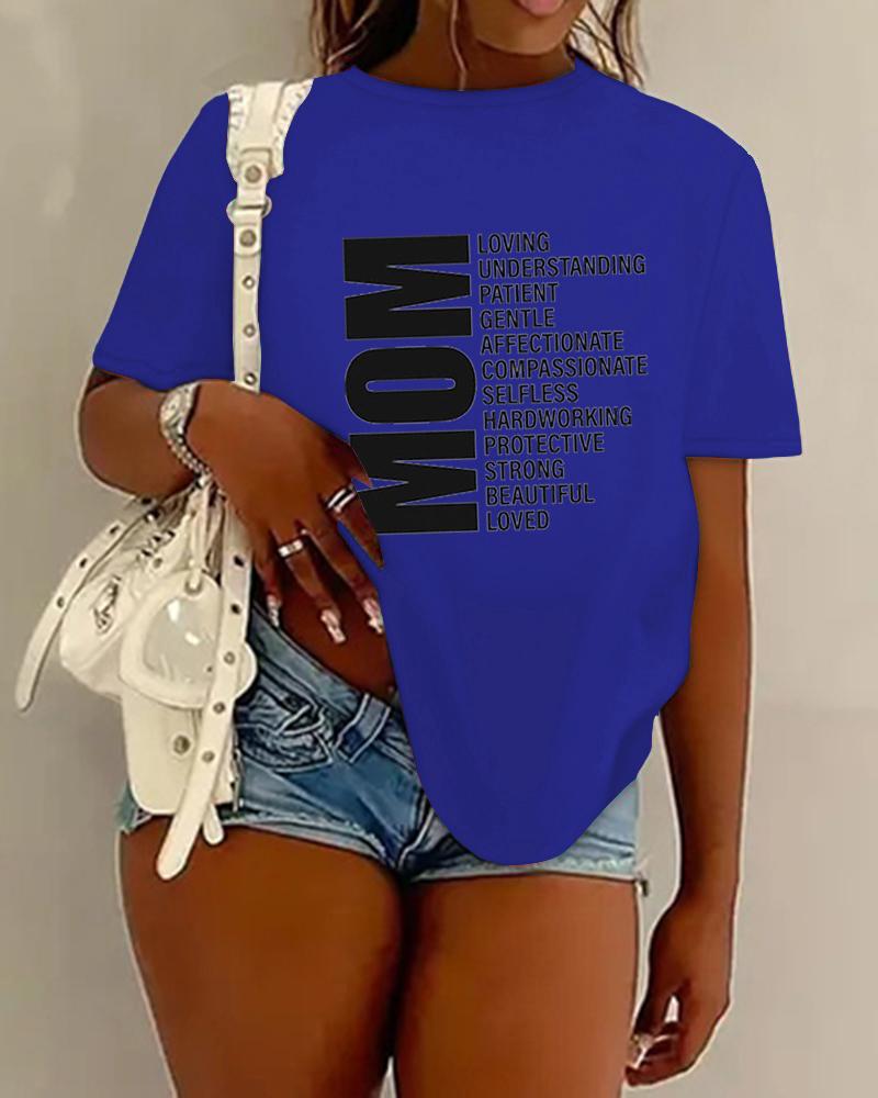 

Plus Size Mother's Day Mom Letter Print Casual T-shirt, Blue