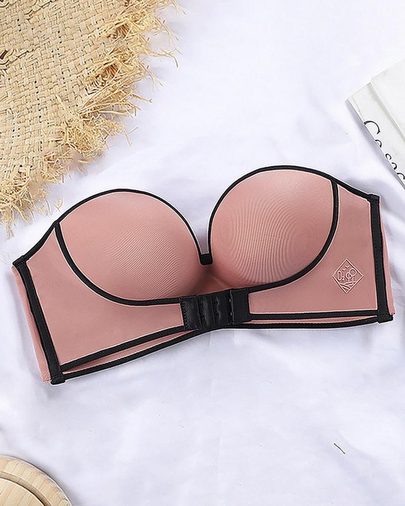 

Invisible Bras Front Closure Push Up Brassiere Strapless Seamless Bralette, Pink