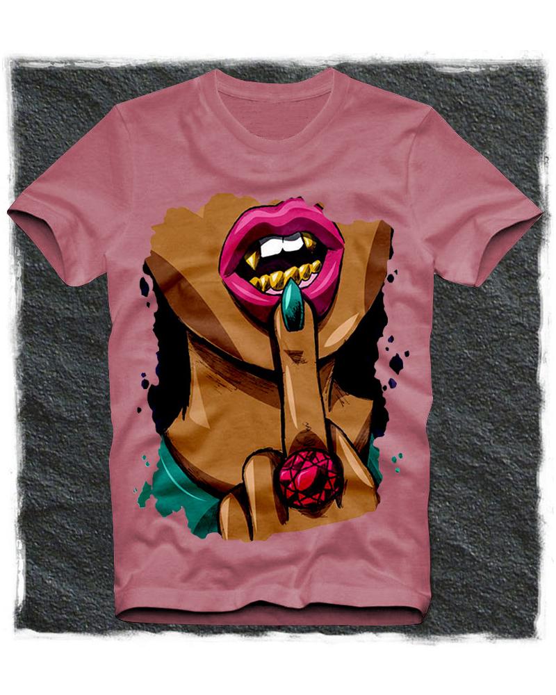 

Girl Print Short Sleeve Short Sleeve Loose T-shirts, Pink