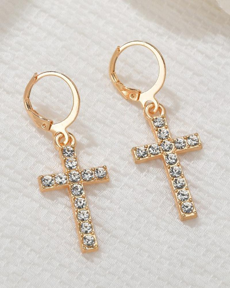 

1Pair Cross Pattern Studded Hoop Earrings, Gold