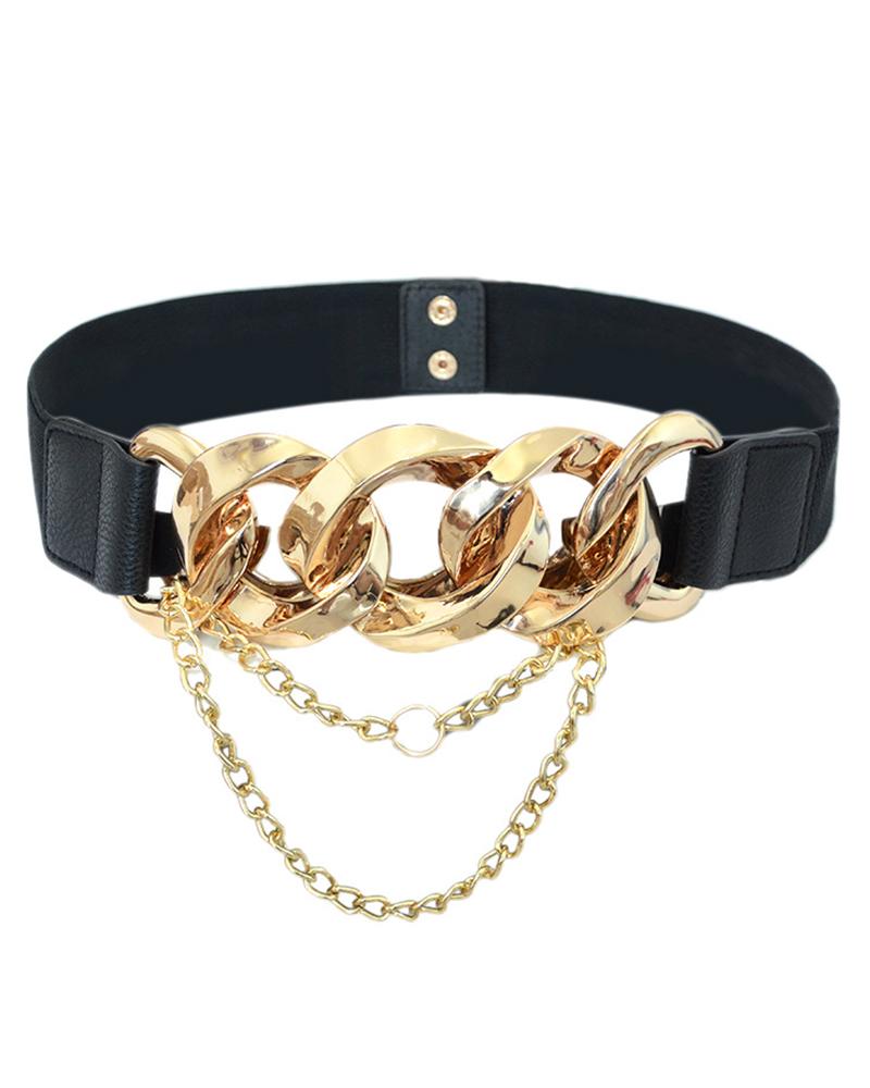 

1PCS Link Chain Decor Elastic PU Belt, Black