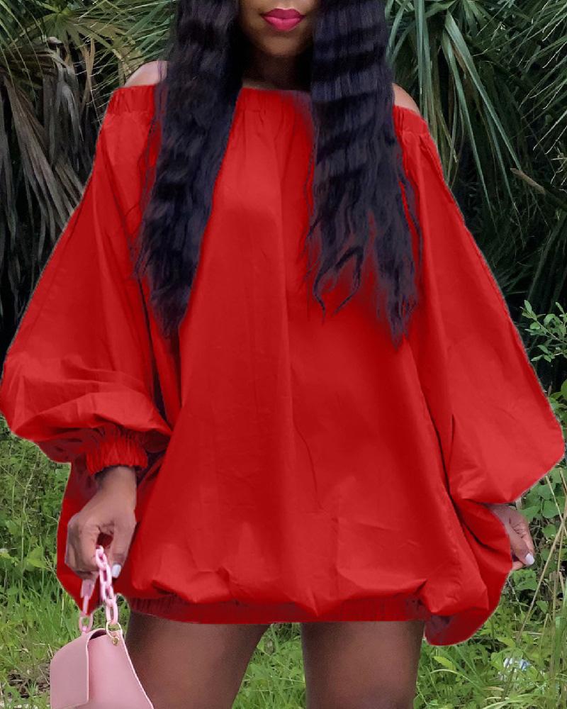 

Off Shoulder Lantern Sleeve Casual Dress, Red