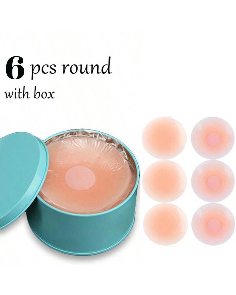 

3 pares/6 unidades com caixa Sensação de nudez Fita de levantamento de peito de silicone Anti derrapante Capa feminina sem alças e reutilizável para invisibilidade dos seios Capa de silicone para mamilo, Style1