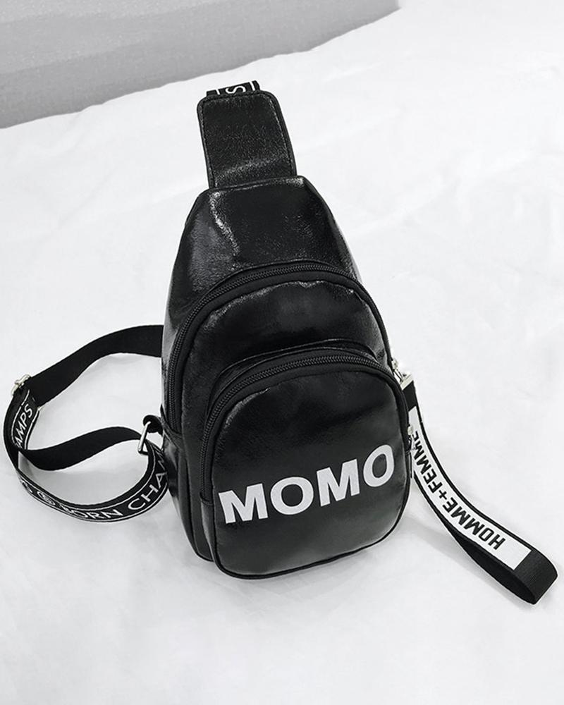 

Letter Tape Zipper Design Cute Shoulder Bag, Black