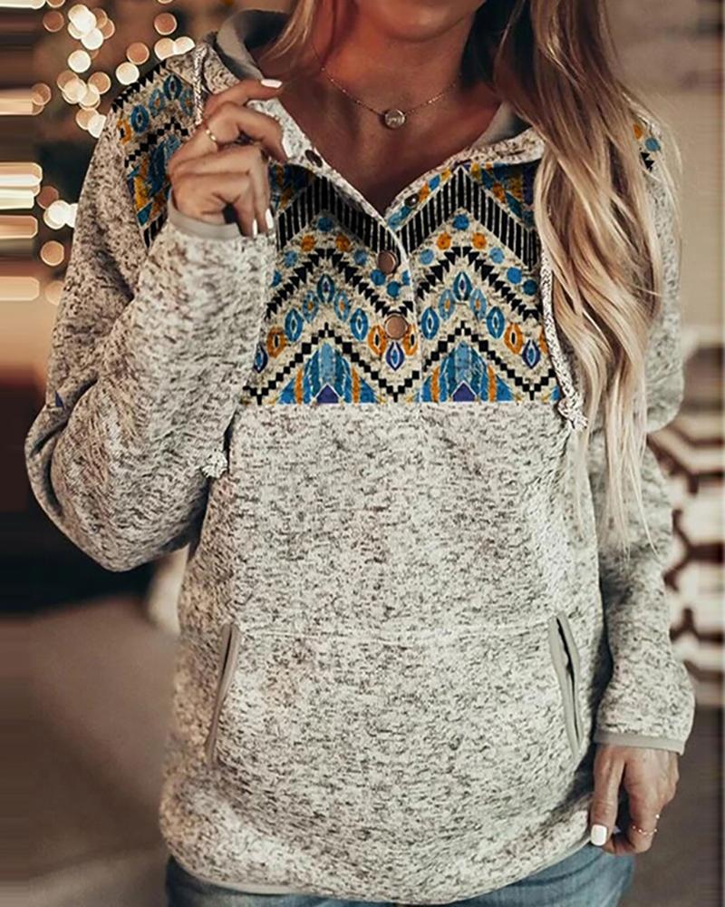 

Colorblock Pocket Design Hooded Top, Blue