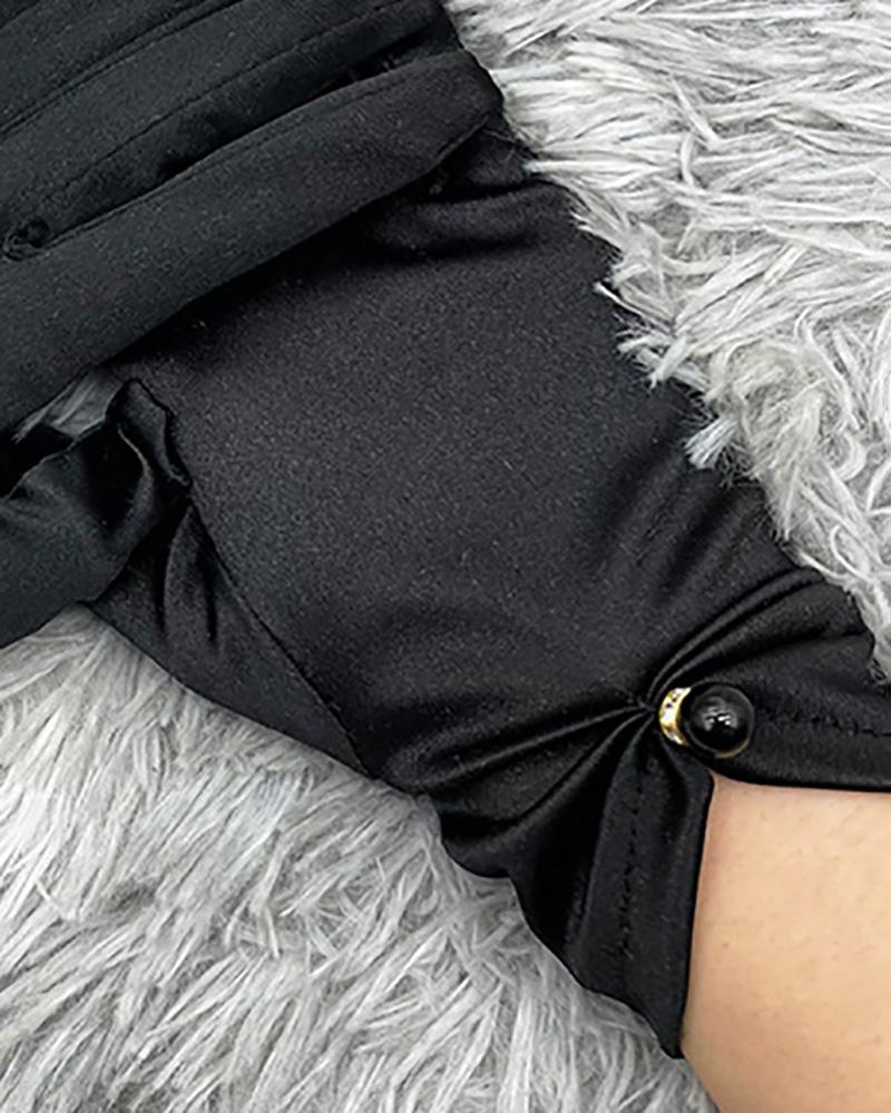 

Satin Beaded Decor Ruched Gloves, Black