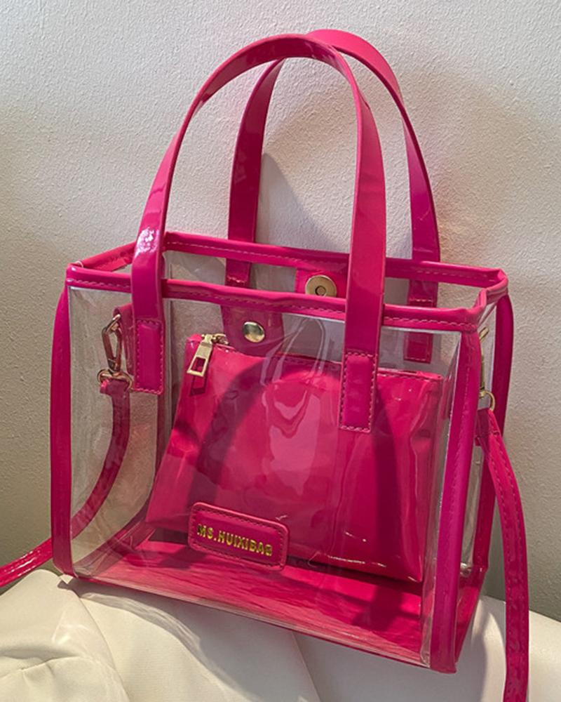 

Clear Large Capacity Shoulder Handbag With Inner Pouch, Pink