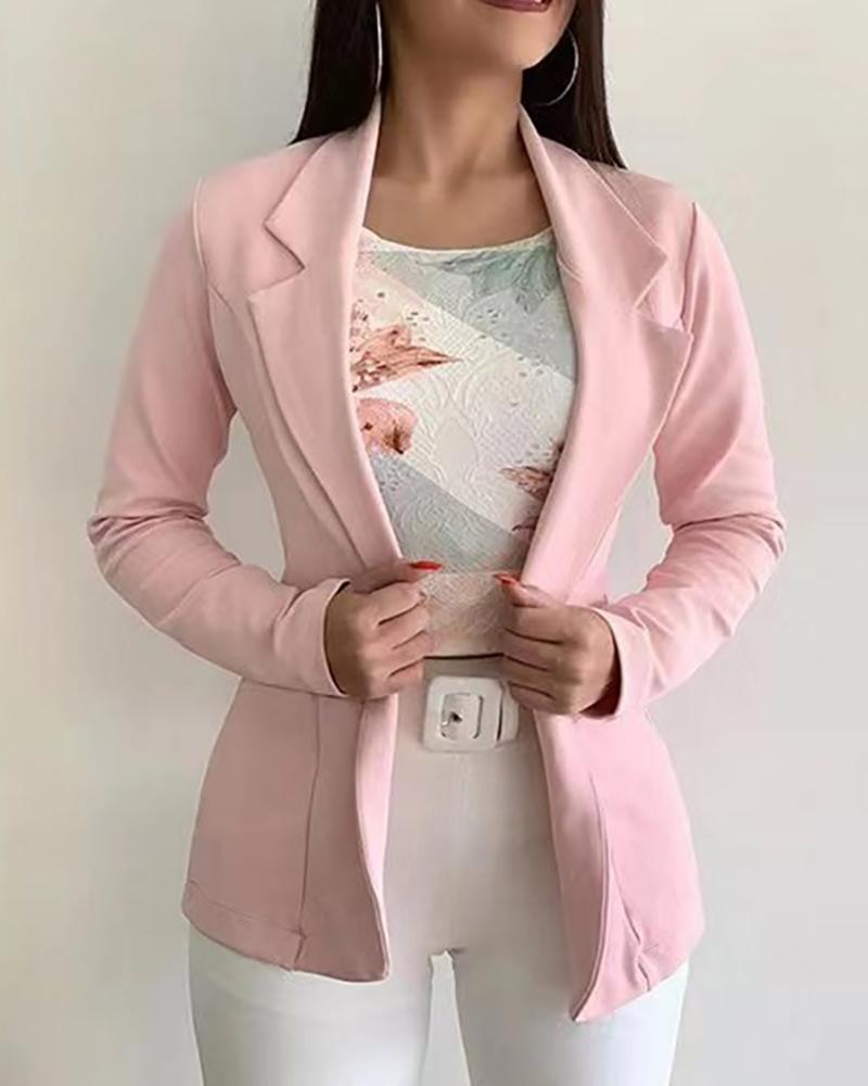 

Plain Long Sleeve Blazer Coat, Pink