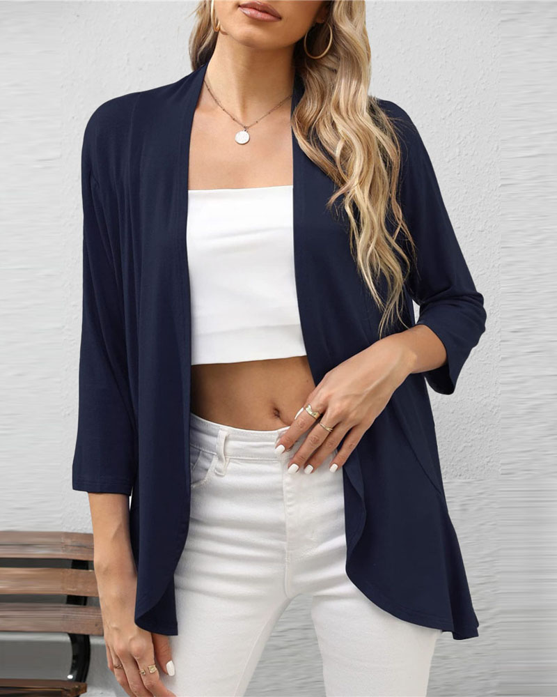 

Ruffle Hem Open Front Top, Purplish blue