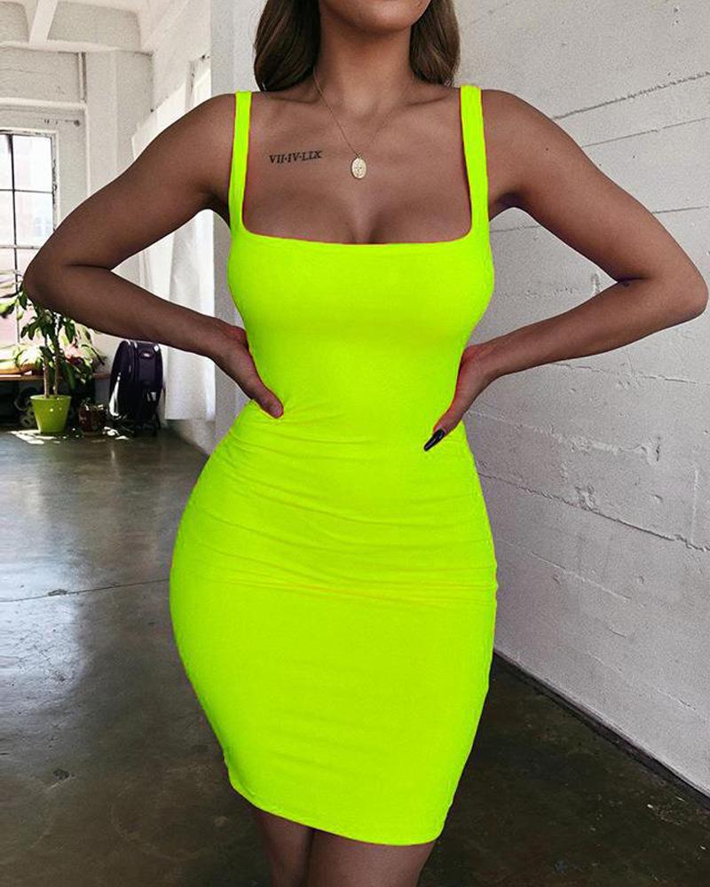 

Thin Strap Low Cut Pencil Dress, Green